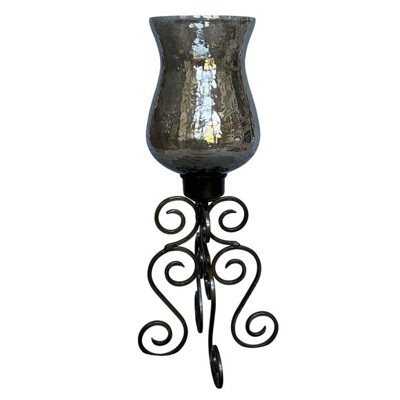 Home Essentials & Beyond 16" Wrought Iron Mercury Glass Hurricane Candle Holder - Picture 7 of 12